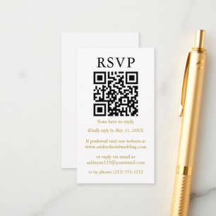Tarjeta De Recepción Boda Minimalista simple QR RSVP Gold