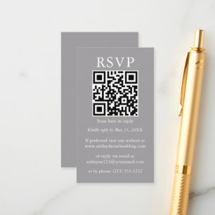 Tarjeta De Recepción Boda Minimalista simple QR RSVP Gray