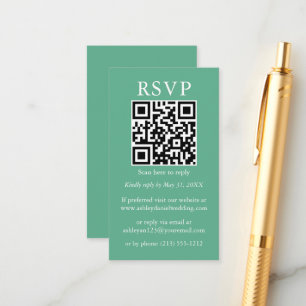 Tarjeta De Recepción Boda Minimalista Simple QR RSVP Neo Mint
