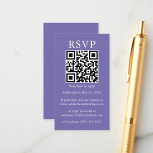 Tarjeta De Recepción Boda Minimalista simple QR RSVP Periwinkle