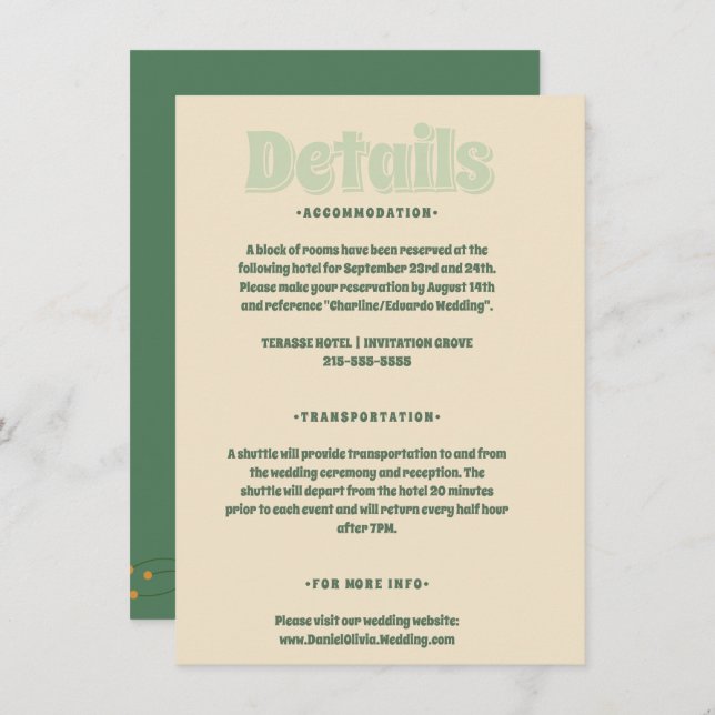 Tarjeta De Recepción Boda mínimo de Vosvos verdes (Anverso / Reverso)