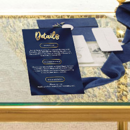 Tarjeta De Recepción Boda mínimo detalles Navy Blue & Gold Elegant