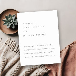 Tarjeta De Recepción Boda mínimo simple en blanco y negro que desea lo