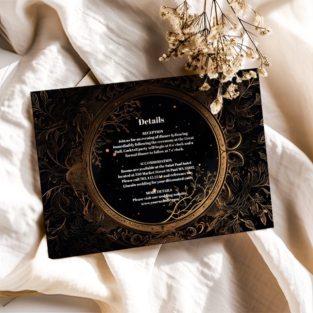 Tarjeta De Recepción Boda Mística Celestial de Negro y Dorado (Subido por el creador)