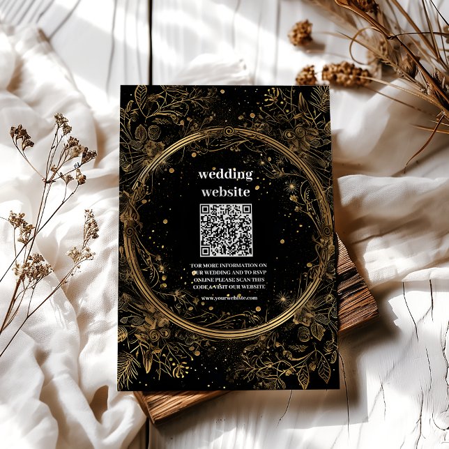 Tarjeta De Recepción Boda Mística Celestial Negra y Dorada (Subido por el creador)