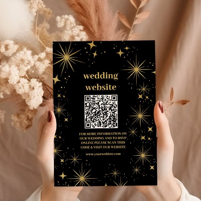 Tarjeta De Recepción Boda místico de estrellas celestes de oro negro (Subido por el creador)