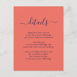 Tarjeta De Recepción Boda Moderna Azul Marino y Coral