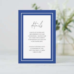 Tarjeta De Recepción Boda moderna azul zafiro con borde audaz