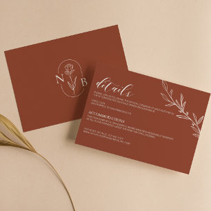 Tarjeta De Recepción Boda moderna boho floral terracota naranja quemada
