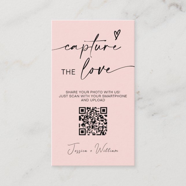 Tarjeta De Recepción Boda moderna Captura el amor Código Qr (Anverso)