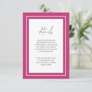 Tarjeta De Recepción Boda moderna con borde grueso de color rosa vibran