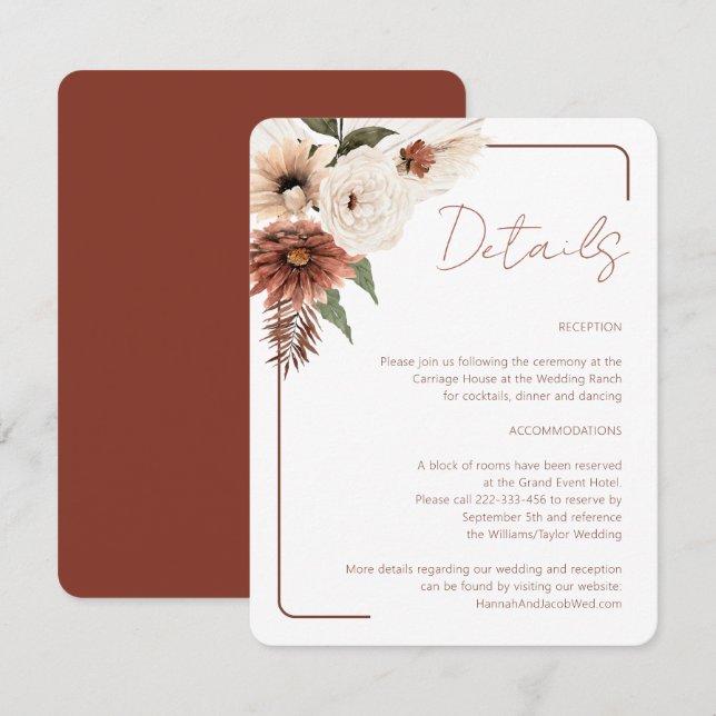 Tarjeta De Recepción Boda moderna de otoño en terracota (Anverso / Reverso)