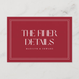 Tarjeta De Recepción Boda moderna de vino rojo "The Finer Details"