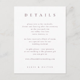 Tarjeta De Recepción Boda moderna detalles elegantes burgundy granate I