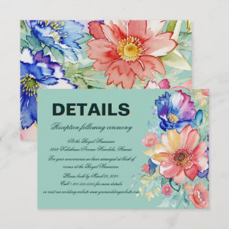 Tarjeta De Recepción Boda Moderna Floral Verde Menta y Negrita