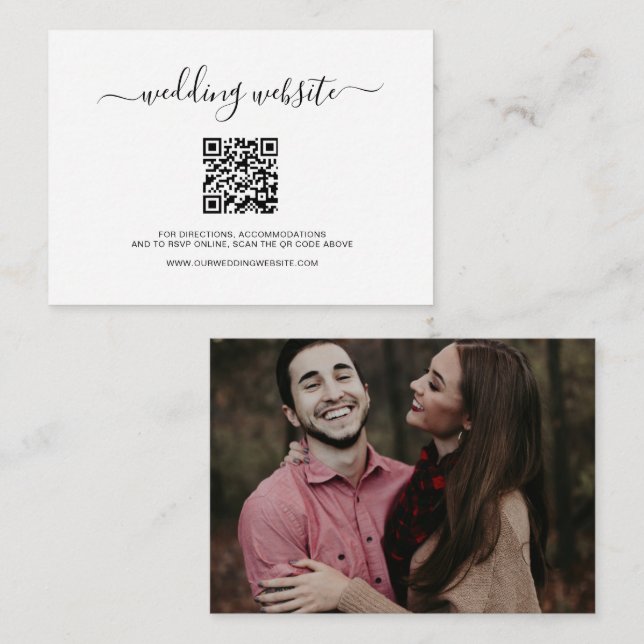 Tarjeta De Recepción Boda moderna foto código QR simple (Anverso / Reverso)