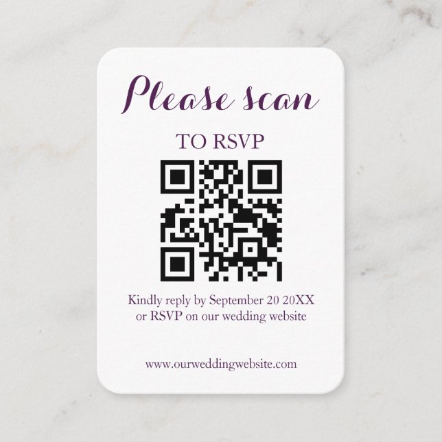 Tarjeta De Recepción Boda Moderna Simple QR Code & RSVP (Anverso)