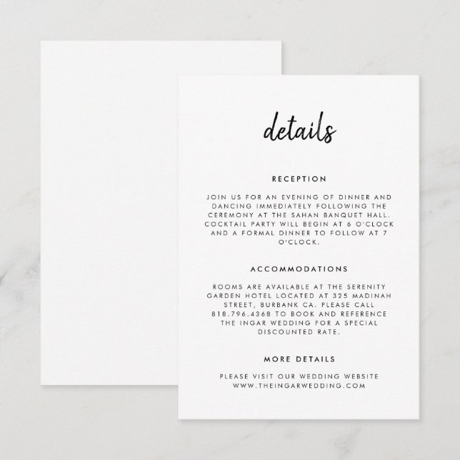 Tarjeta De Recepción Boda Moderna Simple Script en Blanco y Negro (Anverso / Reverso)