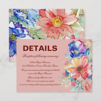 Tarjeta De Recepción Boda Moderna y Audaz con Floral Rosa Coral