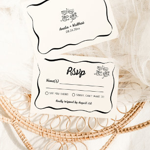 Tarjeta De Recepción Boda moderna y caprichosa de mano RSVP