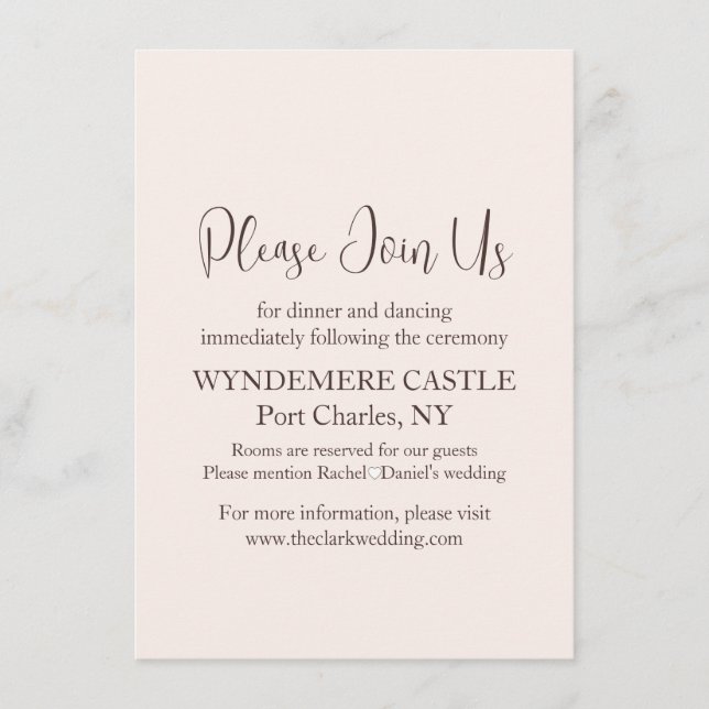 Tarjeta De Recepción Boda moderno (Anverso)