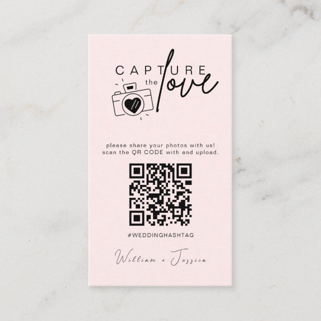 Tarjeta De Recepción Boda moderno captura el código Qr del amor (Anverso)