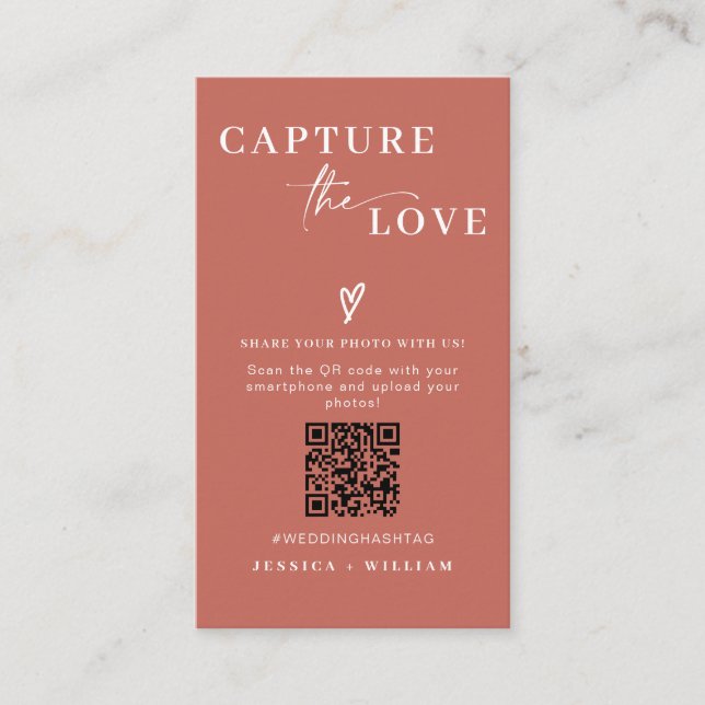 Tarjeta De Recepción Boda moderno captura el código Qr del amor (Anverso)
