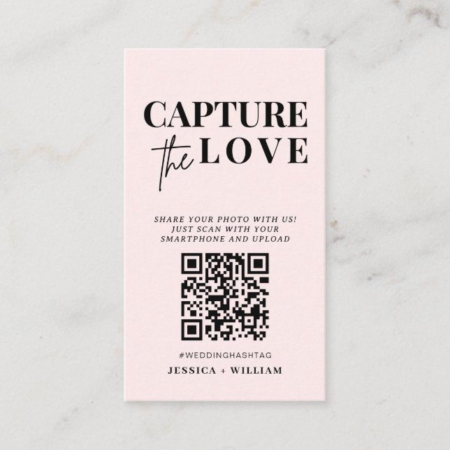 Tarjeta De Recepción Boda moderno captura el código Qr del amor (Anverso)