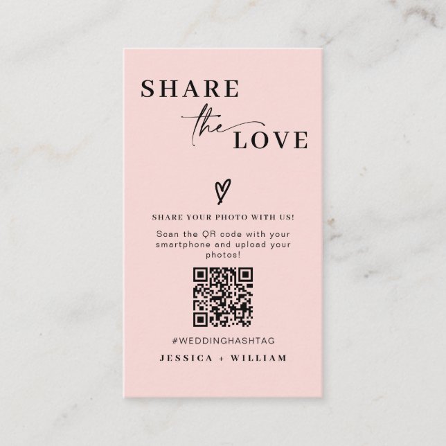 Tarjeta De Recepción Boda moderno Comparte el código QR del amor (Anverso)