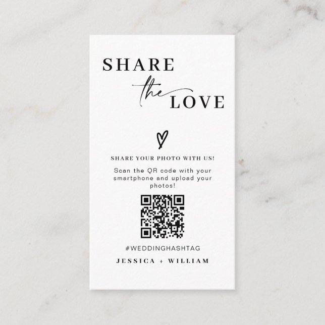 Tarjeta De Recepción Boda moderno Comparte el código QR del amor (Anverso)