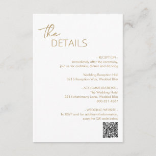 Tarjeta De Recepción Boda moderno con código QR mínimo de oro