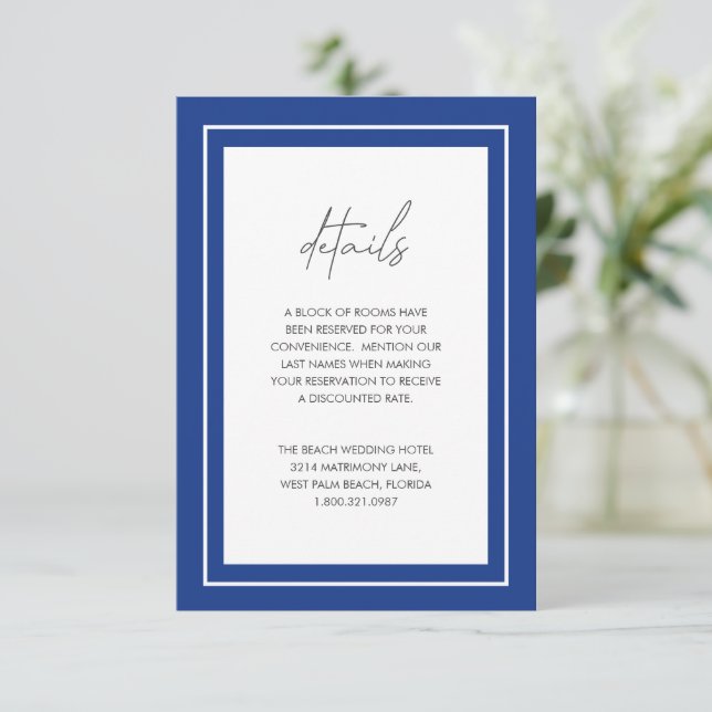 Tarjeta De Recepción Boda moderno de borde negrita azul de zafiro (Anverso de pie)