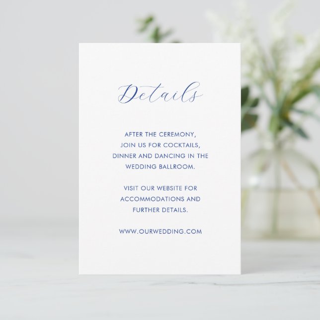 Tarjeta De Recepción Boda moderno de cobalto azul minimalista (Anverso de pie)
