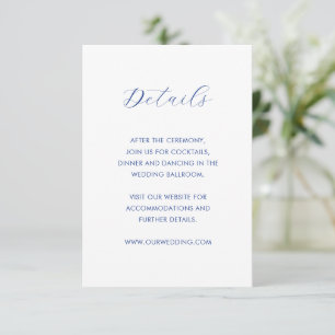 Tarjeta De Recepción Boda moderno de cobalto azul minimalista