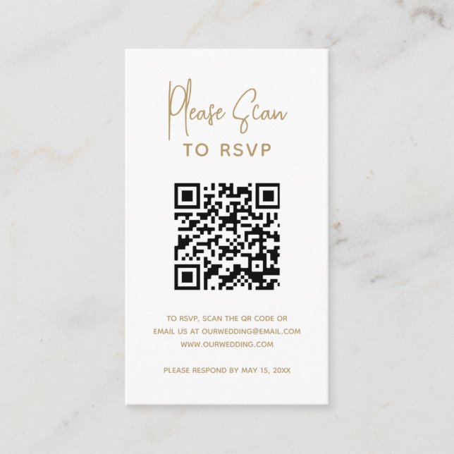 Tarjeta De Recepción Boda moderno de código QR de oro minimalista (Anverso)