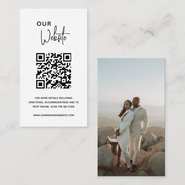 Tarjeta De Recepción Boda moderno de código QR en blanco y negro minima (Anverso / Reverso)