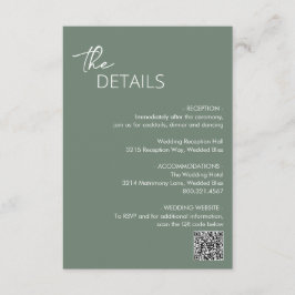 Tarjeta De Recepción Boda moderno de código QR verde mínimo de sabio
