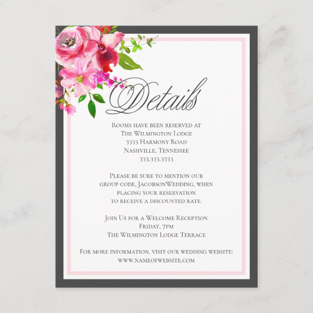 Tarjeta De Recepción Boda moderno de flores de jardín detalles gris (Anverso)