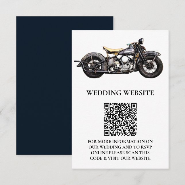 Tarjeta De Recepción Boda moderno de la marina de motocicleta de época (Anverso / Reverso)