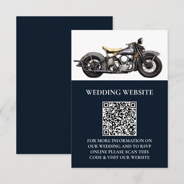 Tarjeta De Recepción Boda moderno de la marina de motocicleta de época (Anverso / Reverso)
