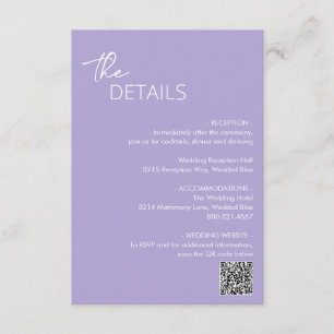 Tarjeta De Recepción Boda moderno del código QR Lilac mínimo