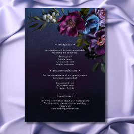 Tarjeta De Recepción Boda moderno floral de lavanda azul oscuro Moody