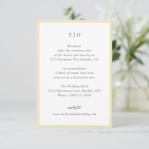 Tarjeta De Recepción Boda moderno monograma amarillo elegante de manteq