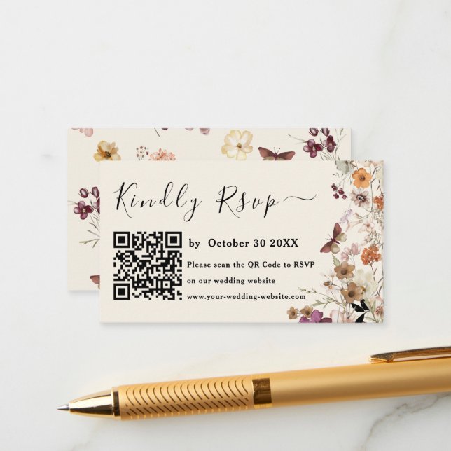 Tarjeta De Recepción Boda moderno Pastel Wildflower Qr Code Rsvp (Anverso/Reverso In Situ)