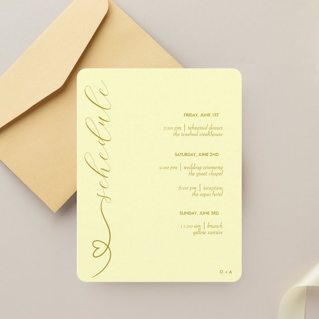 Tarjeta De Recepción Boda moderno | Programación y detalles | Amarillo  (Subido por el creador)