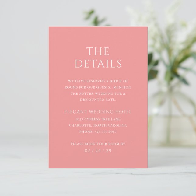 Tarjeta De Recepción Boda moderno rosa elegante (Anverso de pie)