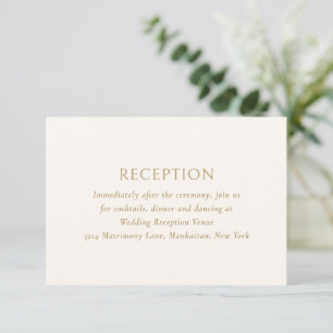 Tarjeta De Recepción Boda moderno simple de marfil y oro