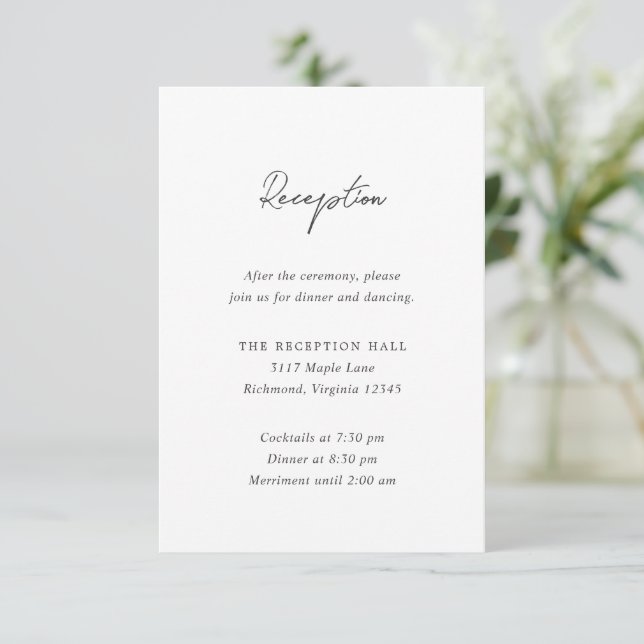 Tarjeta De Recepción Boda moderno simple en blanco y negro (Anverso de pie)