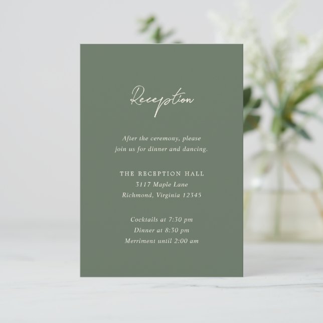 Tarjeta De Recepción Boda moderno verde oliva simple (Anverso de pie)