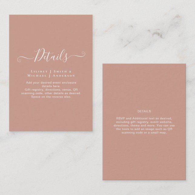 Tarjeta De Recepción BODA Monocromo de Terracota Presupuestaria (Anverso / Reverso)